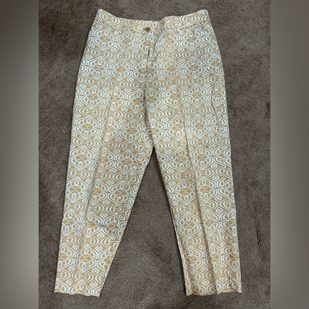 Jones New York Tan and White Geometric Pants